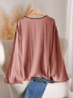 Elorivane Plus Size Front Knot Shirt, Drop Shoulder Long Sleeve Loose Casual Fall Top - Image 14