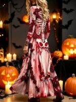 Elorivane Plus Size Women Boho Floral Geometric V-Neck Maxi Dress, Fall Casual Loose Long Sleeve Dress - Image 11