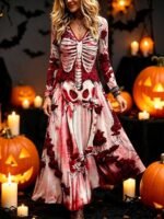 Elorivane Plus Size Women Boho Floral Geometric V-Neck Maxi Dress, Fall Casual Loose Long Sleeve Dress - Image 13