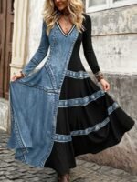 Elorivane Plus Size Women Boho Floral Geometric V-Neck Maxi Dress, Fall Casual Loose Long Sleeve Dress - Image 14