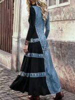 Elorivane Plus Size Women Boho Floral Geometric V-Neck Maxi Dress, Fall Casual Loose Long Sleeve Dress - Image 15
