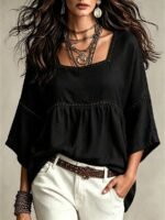 Elorivane Plus Size Round Neck Shirt, Casual Resort Autumn Women Top - Image 7