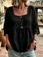 Elorivane Plus Size Round Neck Shirt, Casual Resort Autumn Women Top - Image 9