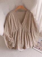 Elorivane Plus Jacquard Top, Apricot Lace Trim Fall Blouse - Image 20