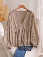 Elorivane Plus Jacquard Top, Apricot Lace Trim Fall Blouse - Image 18
