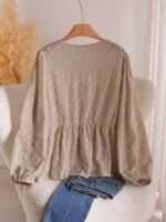 Elorivane Plus Jacquard Top, Apricot Lace Trim Fall Blouse - Image 19