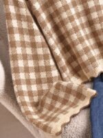 Elorivane Plus Size Black White Plaid Sweater, 80s Style Long Sleeve Versatile Autumn Casual Top - Image 11