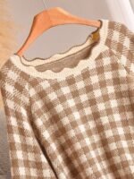 Elorivane Plus Size Black White Plaid Sweater, 80s Style Long Sleeve Versatile Autumn Casual Top - Image 10