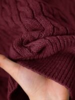 Elorivane Plus Size Brown Cable Knit Sweater, 90s Korean Lace Patchwork Pullover, Autumn Office Casual Top - Image 15