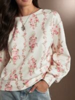 Elorivane Women Floral Print Tie Back Sweatshirt, Western Cowgirl Fall Winter Rodeo Festival Casual Top - Image 2