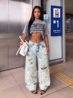 Elorivane Black Straight Leg Jeans, Y2K Rave Vintage, High Waist Side Pocket Slit, Casual Spring Fall Pants - Image 16