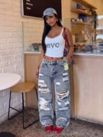 Elorivane Black Straight Leg Jeans, Y2K Rave Vintage, High Waist Side Pocket Slit, Casual Spring Fall Pants - Image 31