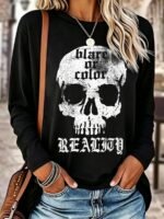 Elorivane Plus Size Women Little Ghost Graphic Long Sleeve Tee, Halloween Fashion - Image 8
