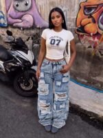 Elorivane Black Straight Leg Jeans, Y2K Rave Vintage, High Waist Side Pocket Slit, Casual Spring Fall Pants - Image 14