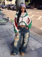 Elorivane Purple Straight Leg Jeans, Y2K Carnival Street, High Waist Slant Pockets, Casual Spring Fall Pants - Image 2