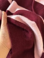 Elorivane Mauve Pink Striped Hooded Sweater, Drawstring Pom Pom Long Sleeve, Fall Winter Loose Vacation Casual Top - Image 6