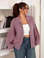 Elorivane Plus Size Gray Casual Sweater, Versatile Knit Top for Office, Fall Winter Wear - Image 17