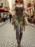 Elorivane Women's Plus Size Floral Print Leggings - Stretchy All-Season Pants, Perfect For Themed Parties - Image 12