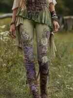 Elorivane Women's Plus Size Floral Print Leggings - Stretchy All-Season Pants, Perfect For Themed Parties - Image 10