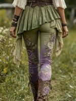 Elorivane Women's Plus Size Floral Print Leggings - Stretchy All-Season Pants, Perfect For Themed Parties - Image 11