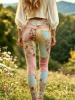 Elorivane Women's Plus Size Floral Print Leggings - Stretchy All-Season Pants, Perfect For Themed Parties - Image 14