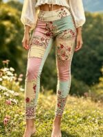 Elorivane Women's Plus Size Floral Print Leggings - Stretchy All-Season Pants, Perfect For Themed Parties - Image 15