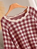 Elorivane Plus Size Black White Plaid Sweater, 80s Style Long Sleeve Versatile Autumn Casual Top - Image 22