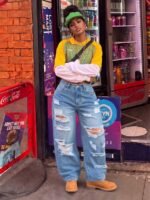 Elorivane Black Straight Leg Jeans, Y2K Rave Vintage, High Waist Side Pocket Slit, Casual Spring Fall Pants - Image 44