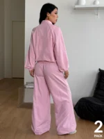 Elorivane Women White 2-Piece Outfit, Reflective Lapel Coat & Parachute Cargo Pants, Streetwear Athleisure Set - Image 38