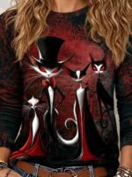 Elorivane Plus Size Witch Hat Print Crew Neck Long Sleeve Top for Fall Daily Wear - Image 7