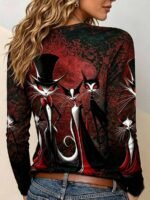 Elorivane Plus Size Witch Hat Print Crew Neck Long Sleeve Top for Fall Daily Wear - Image 6