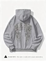 Elorivane Women's Light Grey Angel Wings Sweatshirt, Sequin Embroidery Y2K Dropped Shoulder Fall - Image 30