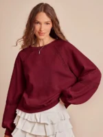 Elorivane Women Fleece Crochet Lace Sweatshirt, Crewneck Raglan Boxy Fit Western Cowgirl Fall Rodeo Top - Image 17