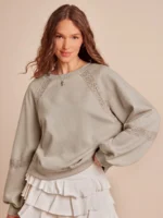 Elorivane Women Fleece Crochet Lace Sweatshirt, Crewneck Raglan Boxy Fit Western Cowgirl Fall Rodeo Top - Image 24