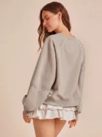 Elorivane Women Fleece Crochet Lace Sweatshirt, Crewneck Raglan Boxy Fit Western Cowgirl Fall Rodeo Top - Image 22