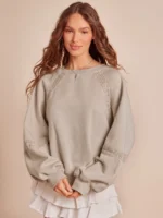 Elorivane Women Fleece Crochet Lace Sweatshirt, Crewneck Raglan Boxy Fit Western Cowgirl Fall Rodeo Top - Image 23