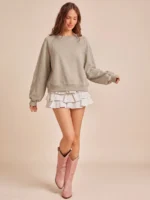 Elorivane Women Fleece Crochet Lace Sweatshirt, Crewneck Raglan Boxy Fit Western Cowgirl Fall Rodeo Top - Image 26