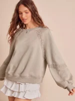 Elorivane Women Fleece Crochet Lace Sweatshirt, Crewneck Raglan Boxy Fit Western Cowgirl Fall Rodeo Top - Image 21