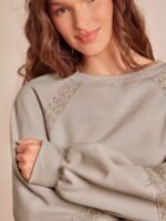 Elorivane Women Fleece Crochet Lace Sweatshirt, Crewneck Raglan Boxy Fit Western Cowgirl Fall Rodeo Top - Image 25