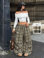 Elorivane Women Brown Polka Dot Parachute Pants, Wide Leg Athleisure Casual Trousers - Image 31