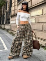 Elorivane Women Brown Polka Dot Parachute Pants, Wide Leg Athleisure Casual Trousers - Image 34