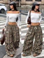 Elorivane Women Brown Polka Dot Parachute Pants, Wide Leg Athleisure Casual Trousers - Image 28