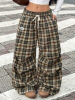 Elorivane Women Brown Polka Dot Parachute Pants, Wide Leg Athleisure Casual Trousers - Image 29