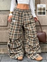 Elorivane Women Brown Polka Dot Parachute Pants, Wide Leg Athleisure Casual Trousers - Image 30