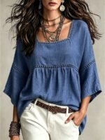 Elorivane Plus Size Round Neck Shirt, Casual Resort Autumn Women Top - Image 13