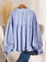 Elorivane Plus Size Striped Blouse, Long Sleeve Casual Shirt, Autumn Winter Daily Office Work Top - Image 2