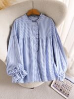 Elorivane Plus Size Striped Blouse, Long Sleeve Casual Shirt, Autumn Winter Daily Office Work Top