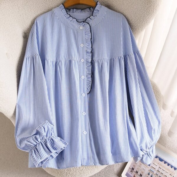 Elorivane Plus Size Striped Blouse, Long Sleeve Casual Shirt, Autumn Winter Daily Office Work Top