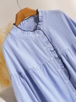 Elorivane Plus Size Striped Blouse, Long Sleeve Casual Shirt, Autumn Winter Daily Office Work Top - Image 4