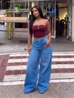 Elorivane Women's Low-Waist Wide Leg Blue Jeans, Curved Hem Casual Fall Denim - Image 15